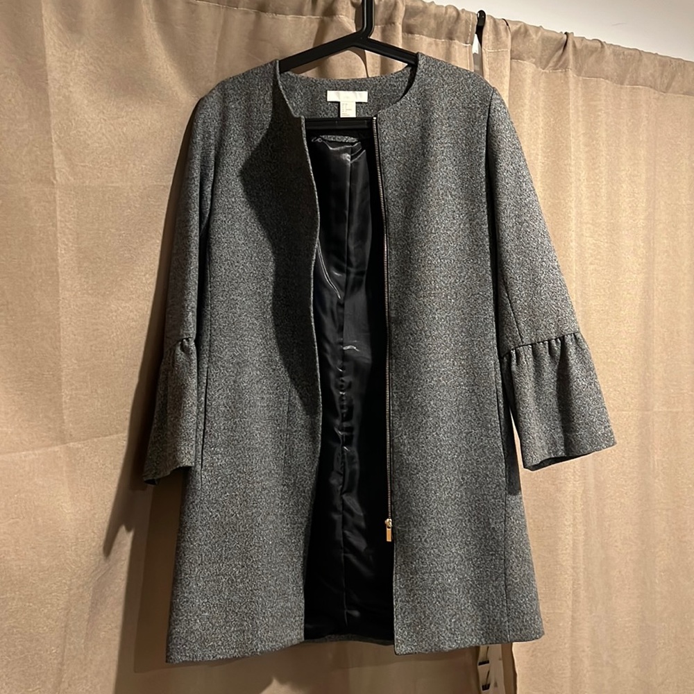 Grey Coat with ruffle bell sleeve H&M